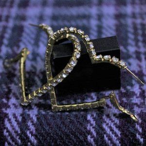 NWT Small Gold Tone Rhinestone Heart Earrings
